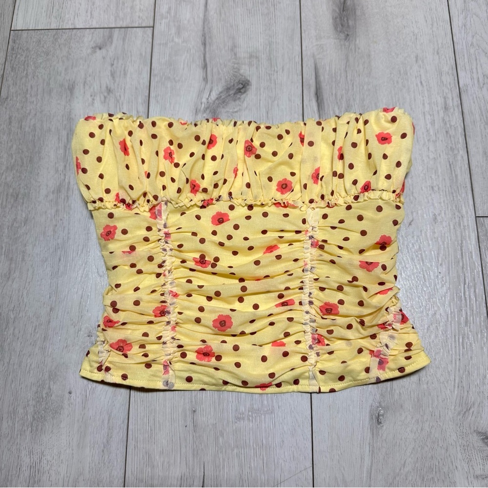 New With Tags Free People Yellow Ruffled Floral Polka Dot Crop Top
